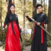Traditional Chinese Hanfu Dress Man Woman Ancient Han Dynasty Princess Folk Dance Dress Swordsman Stage Cosplay Costume Outfits