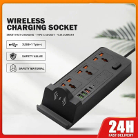【READY STOCK】Multi-function Socket Power Strip Wireless Charger USB plug with 4.2A Fast Charging 3 A