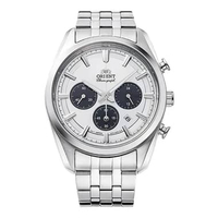Orient Chronograph RA-TX0305S10B Jam Tangan Pria Solar Powered Sapphire Crystal White Panda Dial Sta