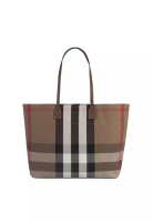 BURBERRY London Tote Check Canvas & Leather Bag in Taupe Brown 80840471