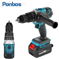 Ponbos 18V Brushless Cordless Electric Driver 13MM Chuck Cordless Impact Drill Metal Plank Ice Drill Colour Steel Hole Opener