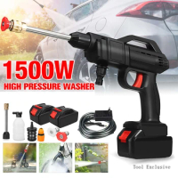 New 1500W Car Washer Electric Cordless Pressure Spray Water Gun Cleaner Washer Gun Water Hose Cleaning With Battery