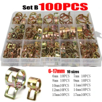 100pcs Spring Hose Clamps 6-17mm/6-22mm Zinc Plated Spring Clip Fuel Line Hose Water Pipe Air Tube Clamps Fastener Pipe Clamp