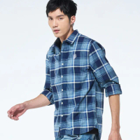 【BLUE WAY】男裝 格紋水洗長袖 襯衫-鬼洗