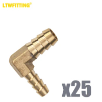 LTWFITTING 90 Deg Reducing Elbow Brass Barb Fitting 3/8-Inch x1/4-Inch Hose ID Air/Water/Fuel/Oil/Inert Gases (Pack of 25)