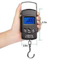 50kg/10g Portable LCD Electronic Hand Scale Travel Hanging Fish Scale with 100cm Long Retractable Measuring Tape Kitchen Scales