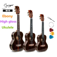 Ukulele All Ebony 21 24 26 Inches Mini Electri Soprano Concert Tenor Acoustic Guitars 4 Strings Ukelele Pickup Travel Guitar