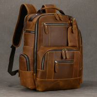 Hot Multifunction Fashion Men Backpack Vintage Leather Backpack Leather School Bag Neutral Large Travel Backpack Daypack Men