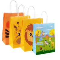 1PC Cartoon Tiger Giraffe Gift Bags Wild Animal Candy Package Bags for Kids Boy Happy Birthday Party Decoration DIY Craft Supply