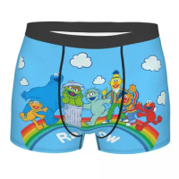 Custom Sesame Street Rainbow Boxers Shorts Men Cookie Monster Cartoon Briefs Underwear Cool Underpants
