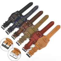 Genuine Leather Watch Band 22mm 24mm 26mm for Fossil Watch Strap with Mat Handmade Stitching Watchband for Men