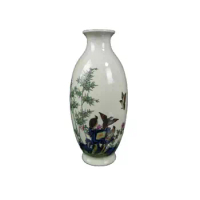 Chinese Pastel Flower and Bird Bamboo Pattern Vase, Old Porcelain
