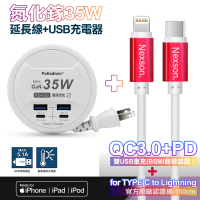 【Palladium-UB-26】35W閃充 PD+QC3.0 35W氮化鎵 閃充+NEXSON 蘋果認證 Type-C to Lightning-紅色(2A2C)