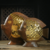 泰國木魚風水電視柜擺件玄關桌面富貴站魚年年有魚開業喬遷禮品