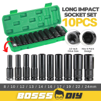 10PCS 1/2 Inch Long Impact Socket Set Black Deep Box Set Tool Set 8mm - 24mm