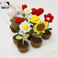 Handmade Flower Potted Crochet Knitting Kits, Wool Yarn Crochet