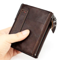Genuine Leather Wallets for Women Men Small Rfid Wallet Short Bifold Card Holder Wallet Zipper Coin Pocket Top Quality Red Purse
