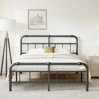 14 INCH California King Size Metal Bed Frame with Headboard &amp; Footboard No Box Spring Needed Platform Duty Steel Slats Support