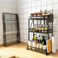 【慢慢家居】免組裝-不鏽鋼三層可摺疊廚房置物架-2入(調料架 廚房收納架)