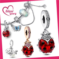 Red Ladybird Murano Glass 925 Silver Dangle Charm Fit Pandora Original Bracelet Women Pendant Jewelry Gift