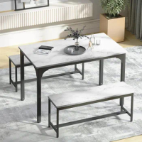 Dining Table Set Kitchen Dining Table Dining Room Furniture 3-piece Kitchen Table and Chair With Metal Frame and Faux Marble Top