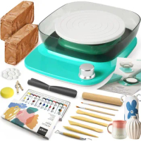 Mini Pottery Wheel for Beginners: Complete Pottery Kit for Beginners with Air Dry Clay - Sculpting Clay Tools&amp;Arts Supplies Arts