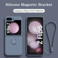 Luxury Ring Stand Magnetic Phone Case for Samsung Galaxy Z Flip 5 4 3 5G Bracket Skin Feel Silicone Cover for Samsung Z Flip 5 3