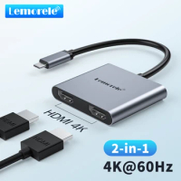 Lemorele 2 Port USB C Hub to Dual HDMI 4K 60HZ Dual Screen Expansion Type C Docking Station For Macbook Laptop Mobile Phone PC
