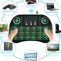 Wireless Mini Backlight Keyboard English Russian Spanish 2.4G Air Mouse Remote Touchpad for Android TV Box Digital Computer I8