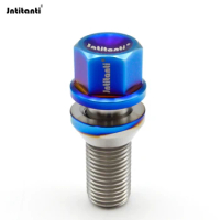 Jntitanti factory Gr.5 titanium lug bolts M14*1.5*28mm with cone seat washer 16ps +4ps lock bolt+1key