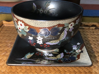 日本中古瑞陶鐵釉彩繪茶杯茶碗杯碟套新五客盒裝