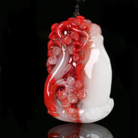 Chinese Jade Chicken Blood Hand Carved Vase Pendant Fashion Boutique Jewelry Men's and Women's Plum Blossom Necklace Gift