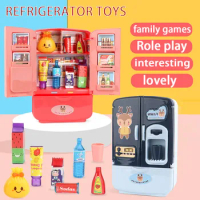 Kids Toy Fridge Mini Double Door Refrigerator Baby Toys Furniture Simulation Pretend Play Kitchen Toys Accessories Role Play