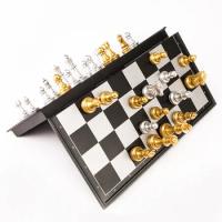 Portable Plastic Chess With Foldabl Chessboard 32 Chess Piece Magnetic Board Games Large Chess Set For Match Traveling Game Set