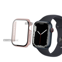 全包覆經典系列 Apple Watch Series 9/8/7 45mm 9H鋼化玻璃貼+錶殼 一體式保護殼(玫瑰金)