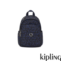 Kipling 沉穩藍三角花紋拉鍊式小巧收納後背包-DELIA MINI