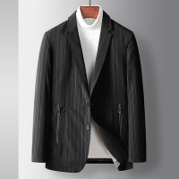 [巴黎精品]西裝外套羽絨西服-條紋休閒修身保暖男外套2色p1ac53
