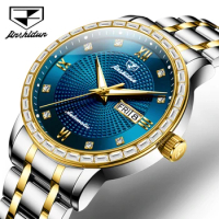 JSDUN 8959 Business Mechanical Watch Round-dial Stainless Steel Watchband Week Display Calendar