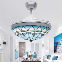 42 Inch Invisible Reversible Ceiling Fan with LED Light and Remote, Indoor Chandelier Ceiling Light Kits with Retractable Fans