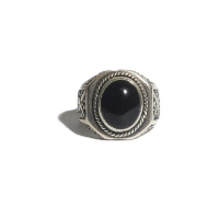 Cincin Ring Perak Silver Bali Asli 925 Ukir Segi delapan Batu Natural Hitam Black Onyx Pria Laki Wan