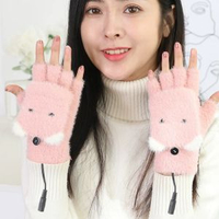 全城熱賣 - 發熱暖手寶usb充電暖手套辦公室暖手神器加熱毛絨半指玩電腦寫字藕色