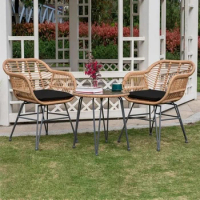 3 Piece Wicker Patio Furniture Set Porch Furniture, Outdoor Bistro Set Patio Chairs with Table &amp; Cushions