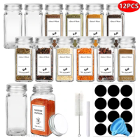 12Pcs Glass Spice Jars with Metal Lids Salt Pepper Shaker Spice Seasoning Containers Spice Organizer Kitchen Spice Jar Set 120ML
