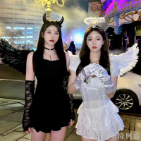華隆 天使翅膀背飾精靈惡魔萬圣節服裝cos白色黑色羽毛成人服飾小道具