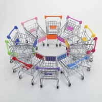 Manufacturers direct sales Mini shopping cart creative metal children's toys Mini supermarket trolley table furnishing storage
