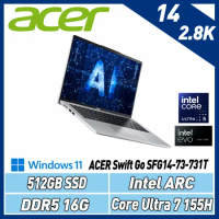 【新上市AI PC】ACER Swift GO SFG14-73-731T銀(Ultra 7 155H/16G/512)
