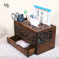泰國實木質雕花紙巾盒遙控器多功能抽紙盒收納盒桌面木質餐巾紙盒