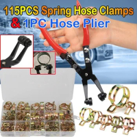 115PCS 6-22mm Car &amp; Truck Spring Clips Fuel Oil Water Hose Clip Pipe Tube Clamp Fastener + 1PC Hose Clamp Pliers