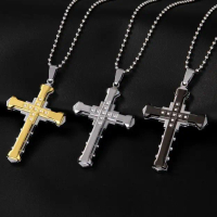 Kalung Salib Mata Kristal - Crystal Cross Necklace Silver Gold Black Pendant + Chain / Liontin Salib