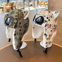 Children's Fleece-Lined Aviator Hat Winter Baby Windproof Warm Lei Feng Hat Boys and Girls Cold-Resi